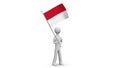 Monaco waving flag. 3d Man holding and waving Monegasque flag on transparent background. Loop. Alpha channel.