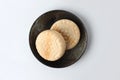 Monaka japanese confectionery wafers cake on plate on white background Royalty Free Stock Photo