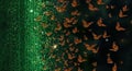 Monarch Butterflies Flying from Digital Code, Metamorphosis, Future, Technology, Nature Royalty Free Stock Photo
