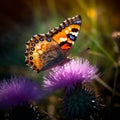 Monarch Butterfly on Blooming Wildflower in Verdant Meadow Royalty Free Stock Photo