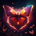 Monarch Butterfly hugging heart beautiful butterfly with glowing wings on a dark background. vector illustration AI generate Royalty Free Stock Photo