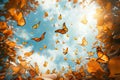 Monarch butterfly migration thousands in ultra wide angle photorealism to wintering grounds
