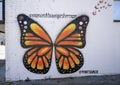 Monarch butterfly mural on an outside wall of the Monarch Boutique in historic downtown Sherman, Texas.