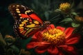 Monarch butterfly red flower. Generate Ai Royalty Free Stock Photo