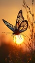 Monarch butterfly silhouette amidst golden sunset Royalty Free Stock Photo