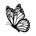 Monarch butterfly silhouette, side view. Vector illustration isolated on white background Royalty Free Stock Photo