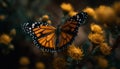 The monarch butterfly vibrant wings pollinate a single flower generated by AI