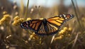 The monarch butterfly vibrant wings pollinate a yellow flower generated by AI