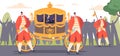 Monarch Glides Through The Street In A Magnificent Carriage, Surrounded By Guards Wear Traditional Red Clothes And Sword