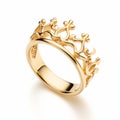 18k Gold Crown Ring - Clean And Simple Design With Natural And Man-made Elements