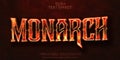 Monarch text, fire orange color editable text effect on dark grunge textured background