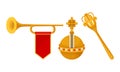 Monarchy Attributes with Golden Scepter and Trumpet Vector Set