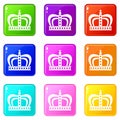 Monarchy crown icons 9 set