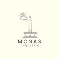 Monas indonesia sun simple line art logo icon template vector design Royalty Free Stock Photo