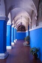 Monastery blue walls and columns Royalty Free Stock Photo