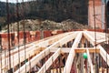 Monastery construction site, architecture arch dome wooden frame