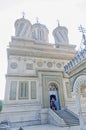 The monastery Curtea de Arges, orthodox church, outdoor courtyard. Royalty Free Stock Photo