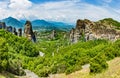 The Monastery of Great Meteoron. Monasteries on the top of rock in summer day Royalty Free Stock Photo