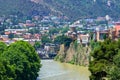 Monastery of Metekhi on the coast of Mtkvari Kura River. Beautiful view of Tbilisi, Georgia