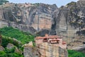 Monastery Meteora Greece. Stunning summer panoramic landscape. Royalty Free Stock Photo