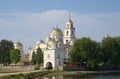 The monastery of Nilo-Stolobensky deserts in the Tver region, Russia.The view from the lake Seliger on the Church of the exaltati Royalty Free Stock Photo