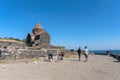 Armenia, Lake Sevan, September 2021. Tourists at the site near the Sevanavank monastery.