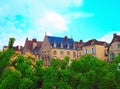 Monastery Notre Dame Street in Chartres in Eure et Loir department of Loire Valley, France. spring in a Chartre, green plants in t