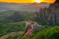 Monastery of Roussanou at sunset, Meteora monasteries, Greece Royalty Free Stock Photo