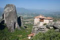 Monastery Roussanou And Valley Meteora, Greece Royalty Free Stock Photo