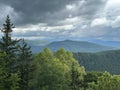 View of the Vosges Mountains in eastern France from the Mont Sainte-Odile Abbey (Hohenburg Abbey) Royalty Free Stock Photo