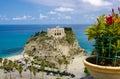 Sanctuary church Santa Maria dell Isola on top rock, Tropea, Italy Royalty Free Stock Photo