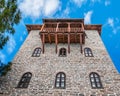 Monastery tower with wooden balcony