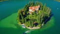 Monastery Visovac, aerial ascent shot