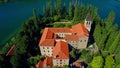 Monastery Visovac, aerial circular shot