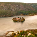 A Monastery on Visovac Island in Krka National Park, Croatia. Visovac, Christian monastery, Croatia. Little island on river Krka