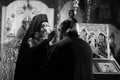 Monastic life of the hermit old monks in the orthodox church in Roumania , priest praying in solitude