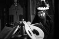 Monastic life of the hermit old monks in the orthodox church in Roumania , priest praying in solitude