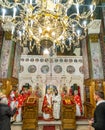 At the monastic service in the cathedral of the Bucharest monastery of Antima in Romania Royalty Free Stock Photo