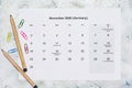 Monatskalender November 2020. Translation: Monthly November 2020 calendar Royalty Free Stock Photo
