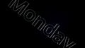 Monday text word gliding on black, glossy background, 3D animation. Silver, 3D text animation of word monday