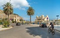 Promenade in the center of Mondello with establishment Charleston, is a small seaside resort near center of city Palermo.