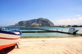 Mondello sea & mount landscape, Italy Royalty Free Stock Photo