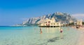 MONDELLO, SICILY, ITALY - people walking and bathing