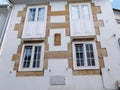 MONDONEDO, SPAIN - AUGUST 08, 2021:Marble plaque and portrait marking a home of writer,journalist and official town chronicler