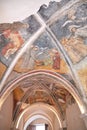 Saint Donato cathedral cloister ceiling with ancient frescos in Mondovi, Italy