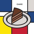 Stylish delicious chocolate cake in plate. Modern style art with rectangular colour blocks.