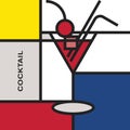 Cherry cocktail in Martini glass. Modern style art with rectangular colour blocks. Royalty Free Stock Photo