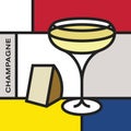 Champagne glass with slab of cheese. Modern style art with rectangular shapes. Royalty Free Stock Photo