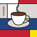 Coffee cup with smoke. Modern style art with rectangular colour blocks. Royalty Free Stock Photo