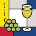 White wine glass with bunch of white grapes. Modern style art with rectangular shapes. Royalty Free Stock Photo